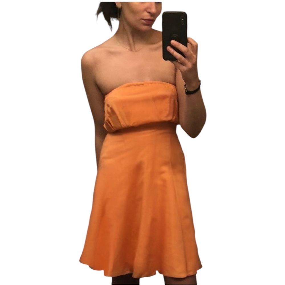 VTG SHAREEN AGAIN Reworked Vintage Silk Fabric Peach Strapless Tube Midi Dress